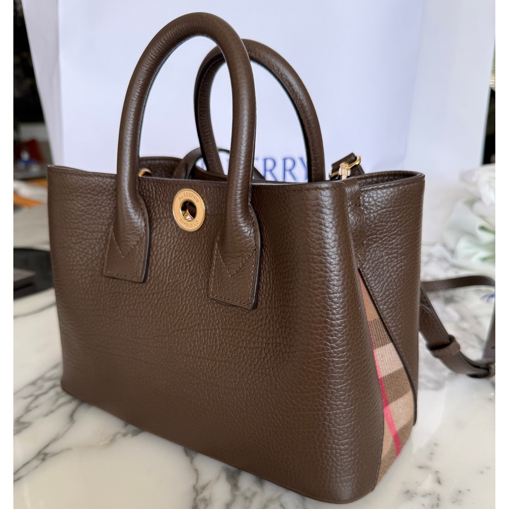 Burberry Small Bermondsey Shoulder Bag Brown Grain Leather Check Bag - Picture 13 of 16